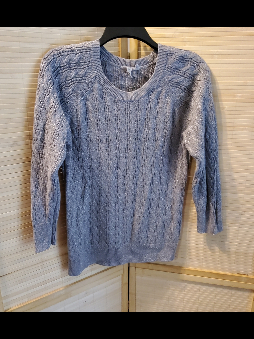 Madison Cable Knit Crewneck Sweater in Gray Sparkle